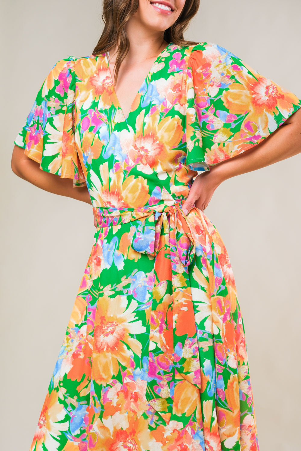 EFFERVESCENT LOVE TRUE WRAP MIDI DRESS Flying Tomato